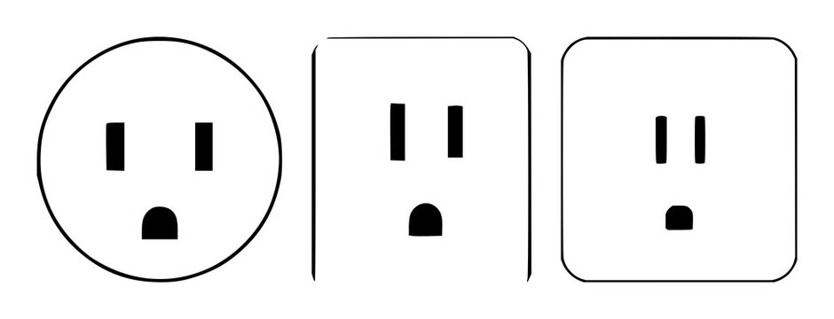 Electrical socket icon set with solid black fill featuring power, connection, electricity with outlet and plug-in