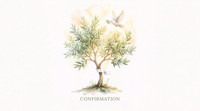 Olive tree confirmation watercolor christian illustration