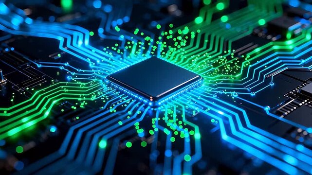 Circuit board with glowing pathways