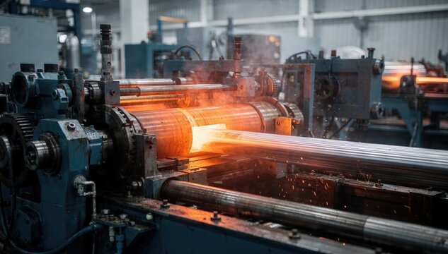 Mechanical tubing process captured medium shot showcasing automated mandrel piercing machinery producing uniform thinwalled hollow tubes for industrial applications.
