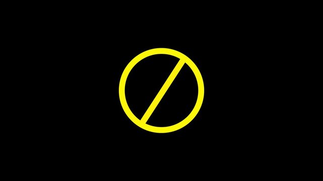 Warning and forbidden icon animation. Ban, cancel, prohibited icon motion graphics. risk signal alert, danger 4k video.Prohibition Sign on Black Background forbidden stop 4k video.