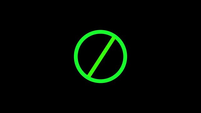 Warning and forbidden icon animation. Ban, cancel, prohibited icon motion graphics. risk signal alert, danger 4k video.Prohibition Sign on Black Background forbidden stop 4k video.