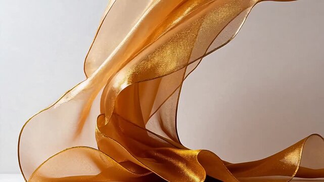 Golden flowing fabric against neutral background