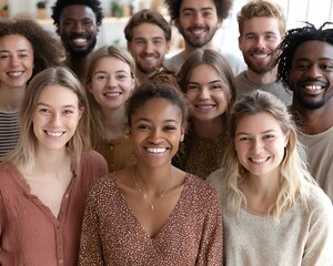 Obraz premium Group of happy diverse young people smiling at camera, representing friendship, community, and positive connection