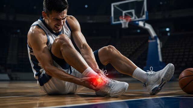 Basketball Player Clutching Injured Ankle on Court