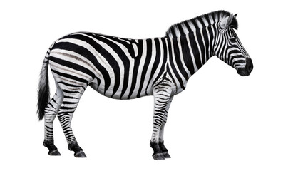 Fototapeta premium Isolated full body side view of a standing wild zebra with distinctive black and white stripes