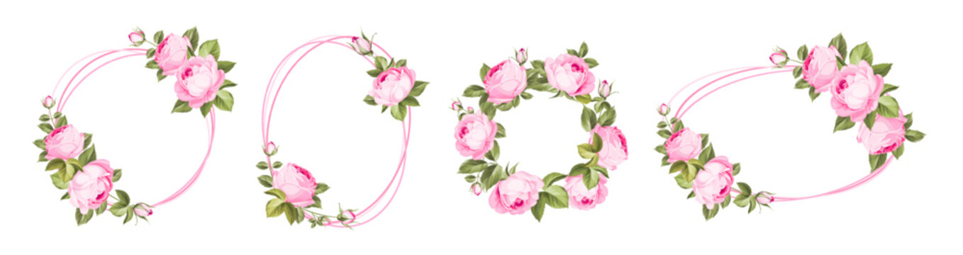 Vintage rose flowers set overwhite background. Wedding flowers bundle