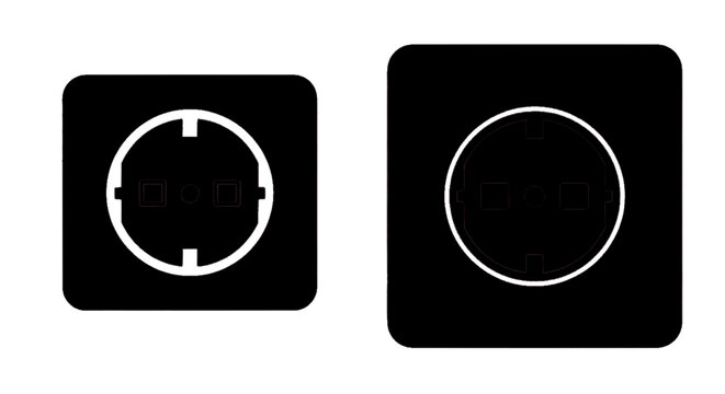 Minimal black silhouette icon, simple flat vector, bold black shape, no, no shading two black electrical power socket icons on a on a, flat icon style