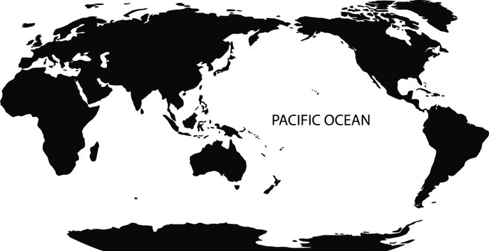 World map silhouette showing continents and the vast Pacific Ocean