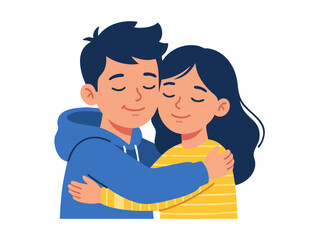 Fototapeta premium Loving Cousins Hugging Vector Illustration for Family Relationship Support Care and Childhood Connection