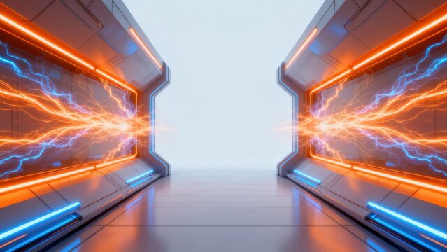 Futuristic corridor with energy beams