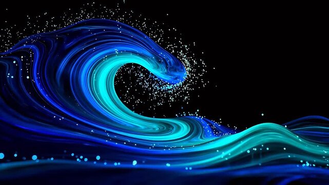 Abstract blue wave with glowing particles