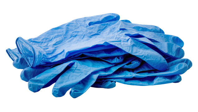 Isolated blue medical disposable protective examination gloves for hygiene and safety