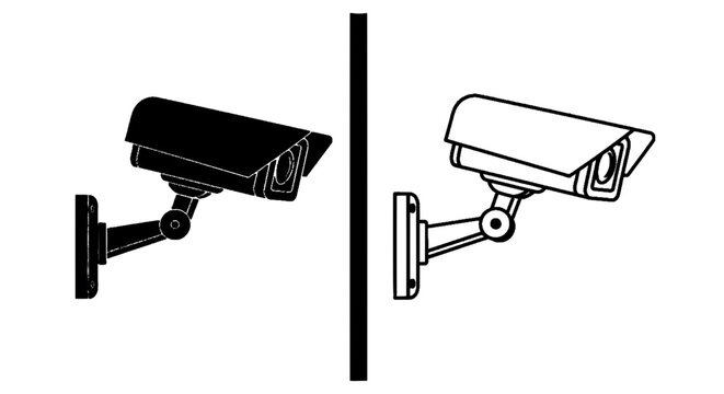 Minimal black silhouette icon, simple flat vector, bold black shape, no, no shading security camera icons set, vector illustration of surveillance equipment on a, flat icon style