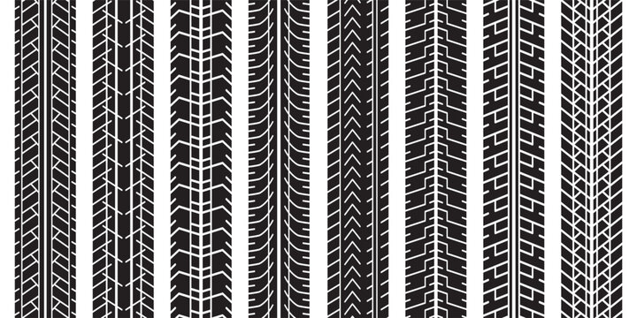 Set of detailed tire prints, vector illustration