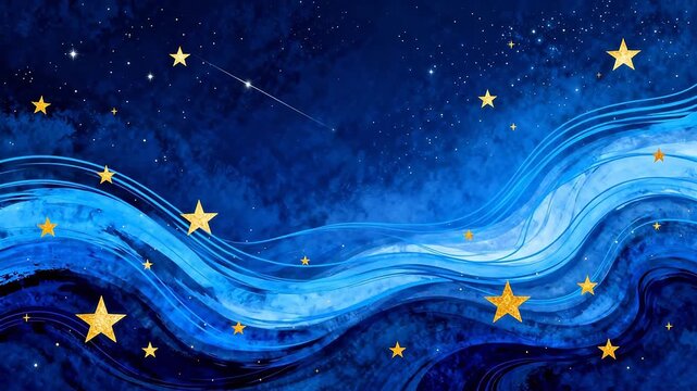 Blue starry sky with wavy patterns