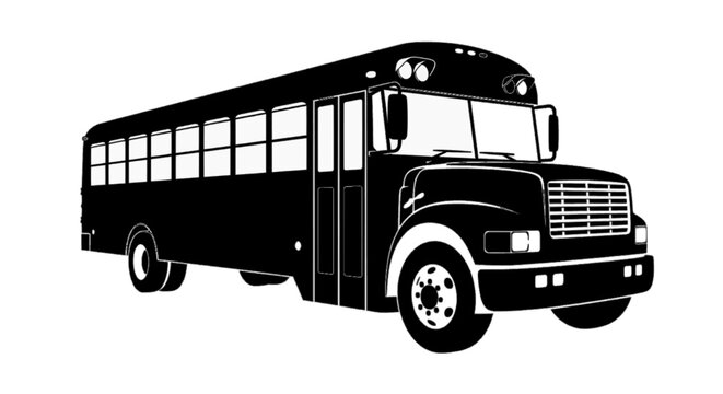 Minimal black silhouette icon, simple flat vector, bold black shape, no, no shading black and white illustration of a school bus on a, flat icon style