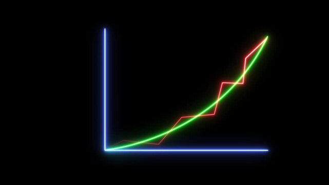 Blue and Red Neon Upward Trend Graph With Green Line