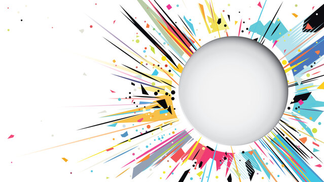 3D blank circle frame paper cut style with colorful confetti exploded on white background have blank space.