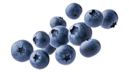 Isolated fresh ripe blueberries falling and scattering, perfect for healthy food and dessert concepts © Conor