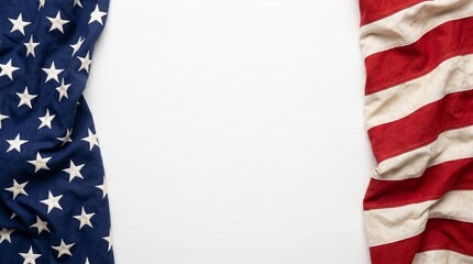 American flag border on white background with copy space for 4th of July, Memorial Day, or patriotic themes