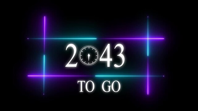 Abstract neon line yearly 2043 in clock icon animation. and glowing neon number 2043 animation . on a black background.
