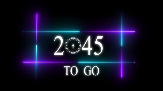 Abstract neon line yearly 2045 in clock icon animation. and glowing neon number 2045 animation . on a black background.