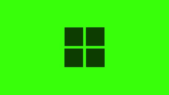 Minimalist Loading Animation with Four Dark Gray Square Blocks Moving Continuously on Green Background

