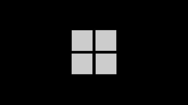 Minimalist Loading Animation with Four White Square Blocks Moving Continuously on Black Background

