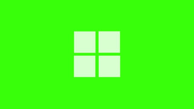 Minimalist Loading Animation with Four White Square Blocks Moving Continuously on Green Background

