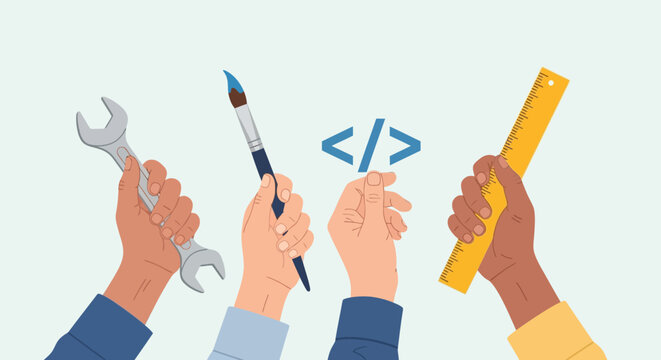 Four diverse team members coding together coding together