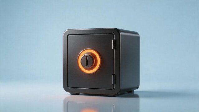 Small black safe box with glowing lock