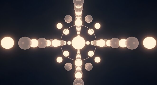 Abstract matrix array network pattern of multiple glowing yellow light bulbs layout