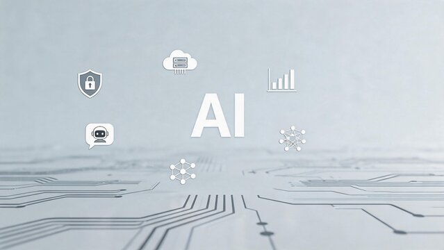 AI technology icons on circuit board