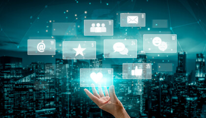 Obraz premium Social media engagement with interaction metrics showing comments, social media reactions, social media messages, and social media connections. Vouch