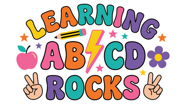 Learning abcd rocks colorful educational typography for school students and back to school.