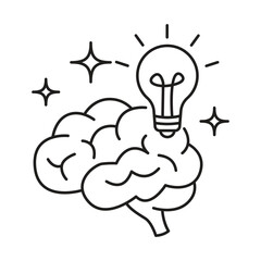 Brain with glowing lightbulb element vector symbol for creative thought and educational inspiration © Arya