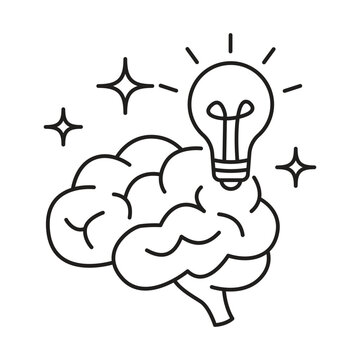 Brain with glowing lightbulb element vector symbol for creative thought and educational inspiration
