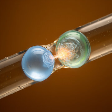 Microfluidic Droplet Fusion and Chemical Mixing with Flourescent Reaction Inside Microchannel