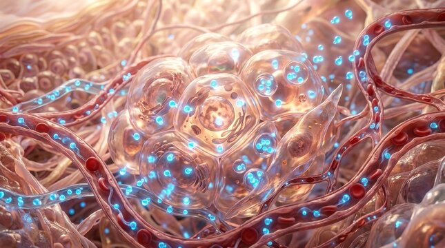 Human cells absorbing water mole