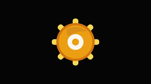 Animated golden gear settings icon isolated on black background.