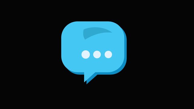 Animated blue speech bubble icon isolated on black background