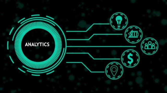 Futuristic graphic presentation of analytics logo with digital user interface design.4K