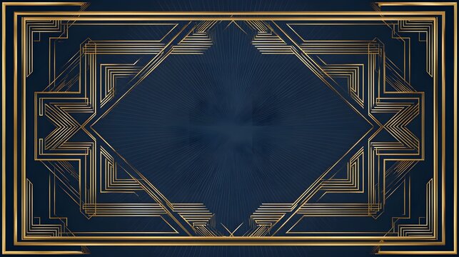 Art deco pattern cover design vector. Set invitation card of abstract geometric line art shape design on dark blue background. Use for wedding invitation, cover, VIP card, print, gala, wallpaper.