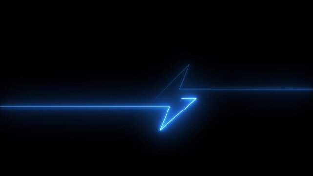 Neon blue lightning bolt symbol glowing on black background