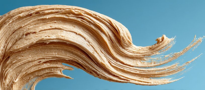 Creamy Peanut Butter Swirl Against a Textured Blue Background with Subtle Sparkle and a Smooth Flowing Motion Capturing Delicious Texture and Sweetness