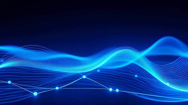 Blue glowing wave lines with dots
