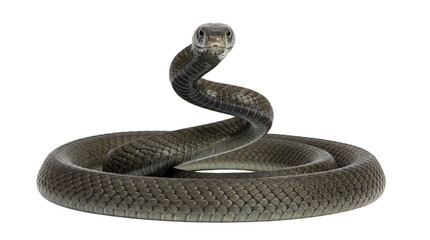 Obraz premium Black mamba slithering with head raised, a fast and deadly African snake on transparent background.
