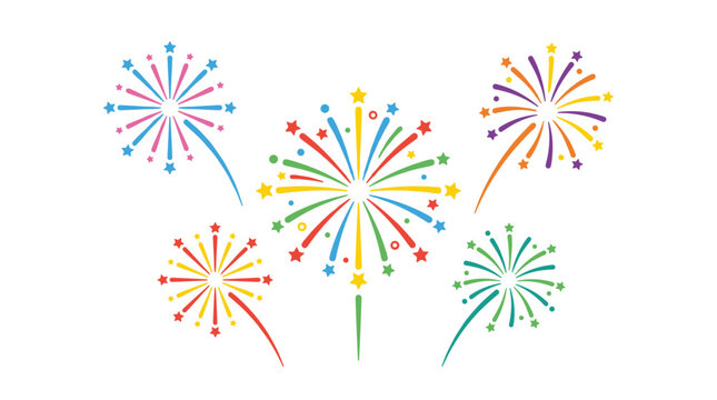 Colorful abstract fireworks exploding in a celebration on a white background
