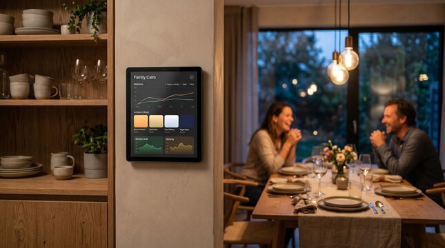 Dining Room Wall Panel With Family Calm Lighting And Stress Interface